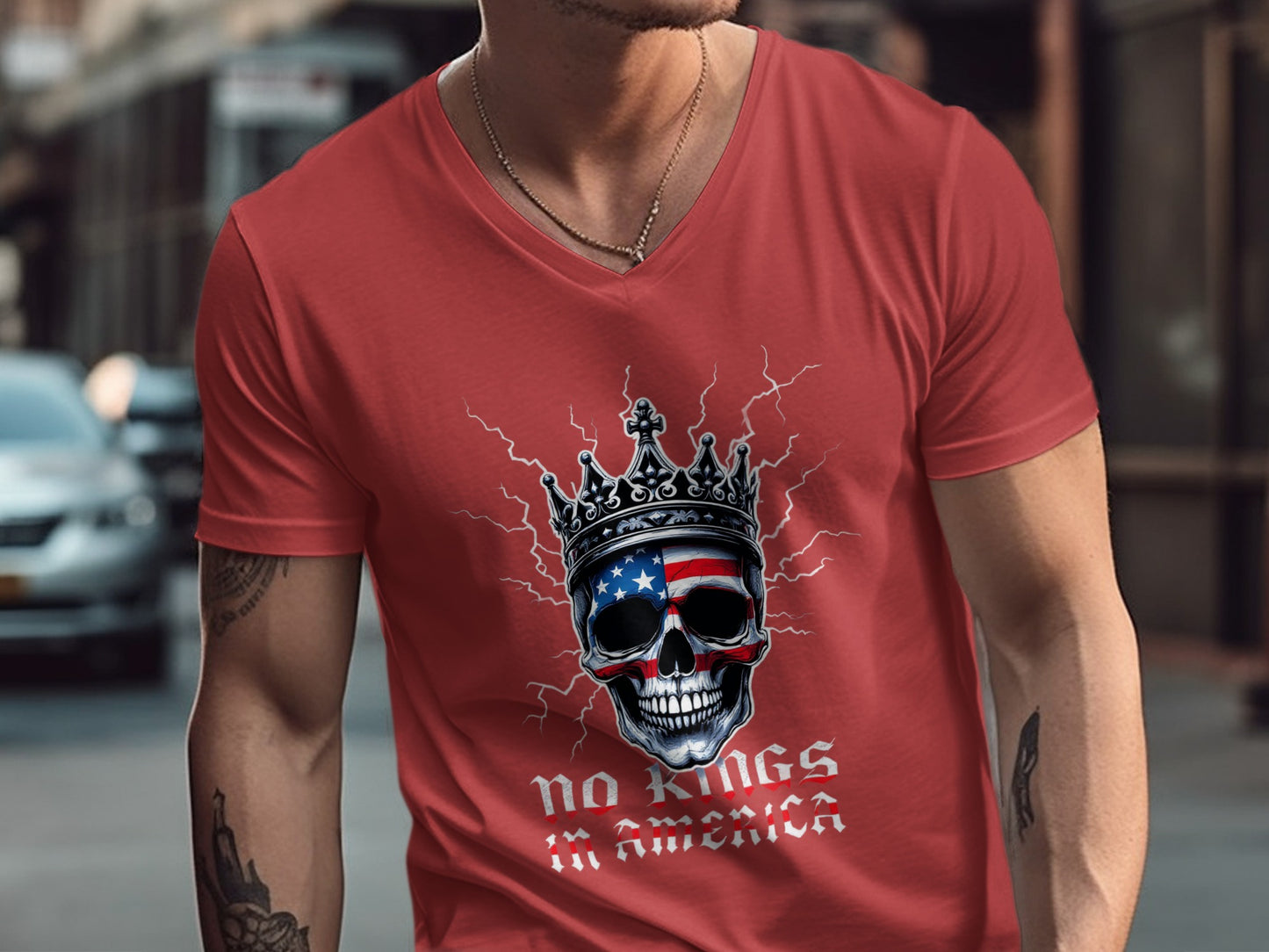 No Kings In America Skull Design T-Shirt