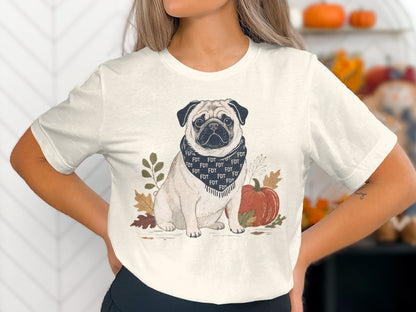 Cute Pug with Fall Decor T-Shirt Perfect for Autumn