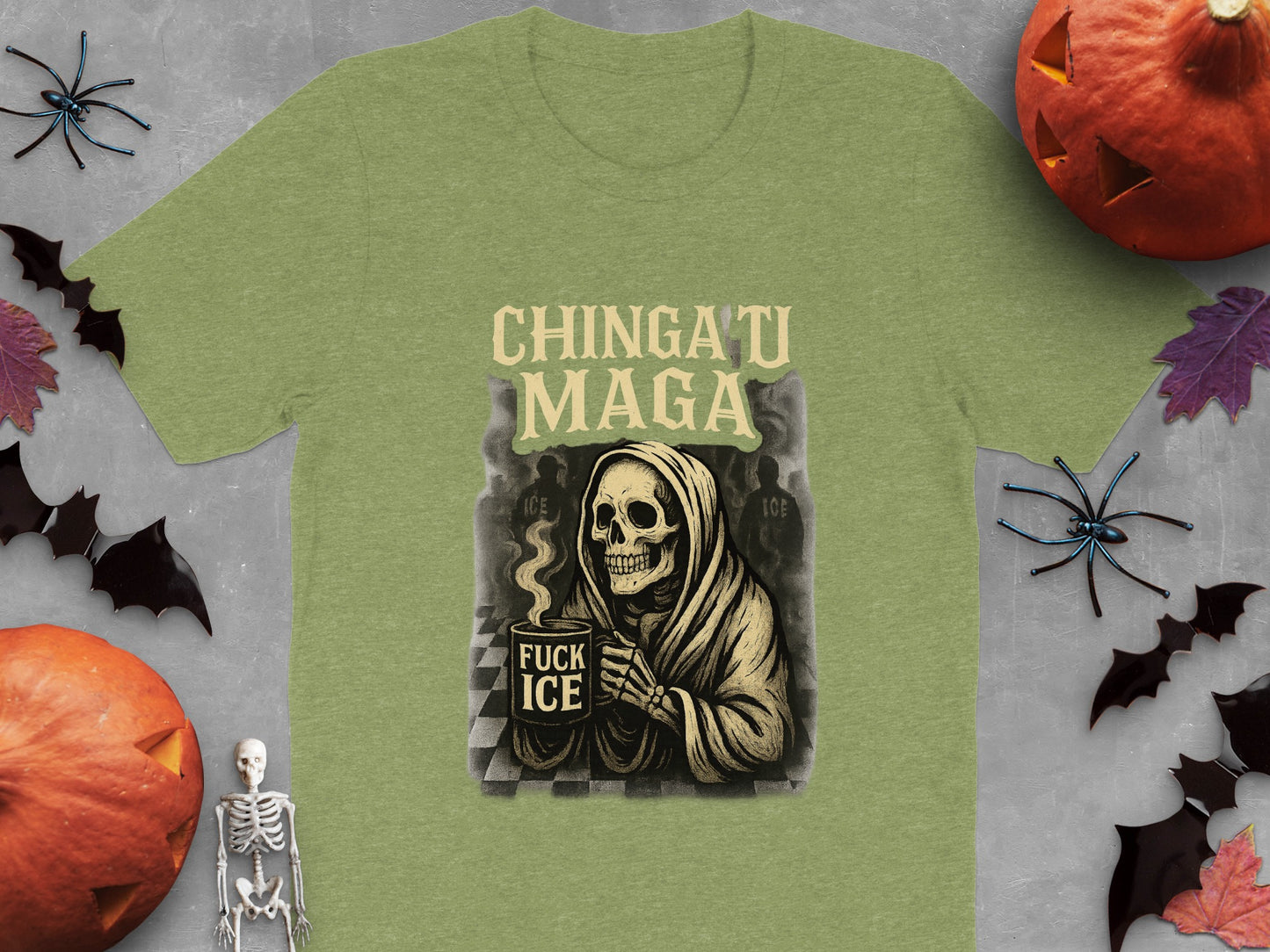 Hooded Skeleton with Mug Graphic T-shirt Product
