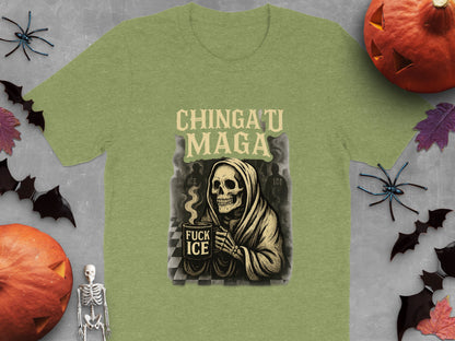 Hooded Skeleton with Mug Graphic T-shirt Product