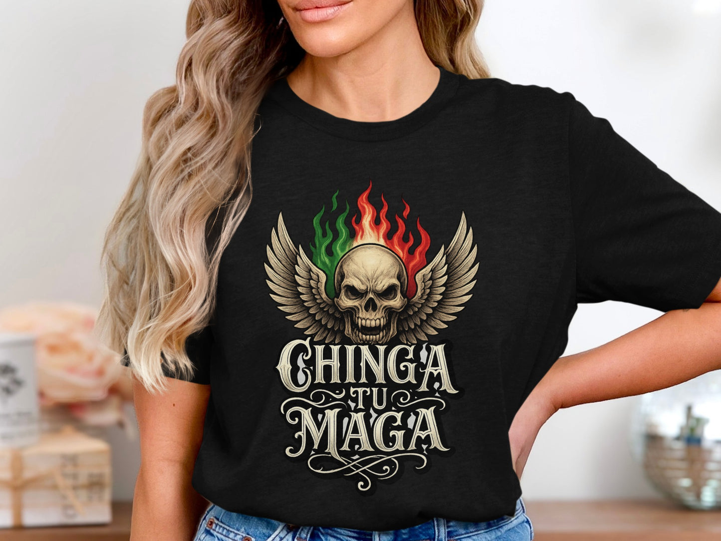 Chinga Tu Maga Skull Wings Graphic T Shirt product type