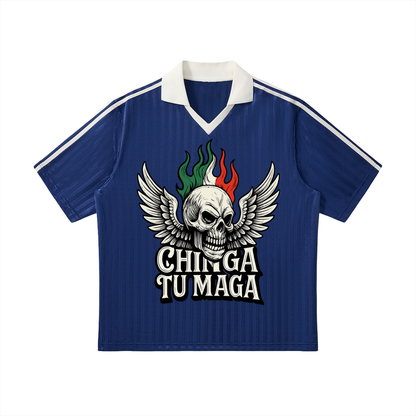 Chinga Tu Maga Contrast Collar Striped Soccer Jersey