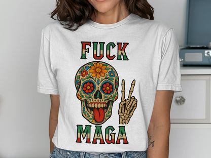 Colorful Skull Peace Sign Graphic Tee product