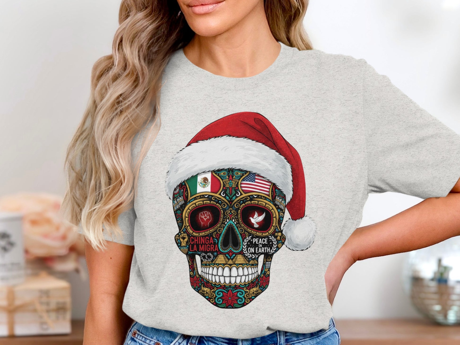 Festive Sugar Skull Design Unique Graphic T-Shirt