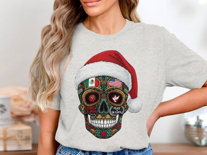 Festive Sugar Skull Design Unique Graphic T-Shirt