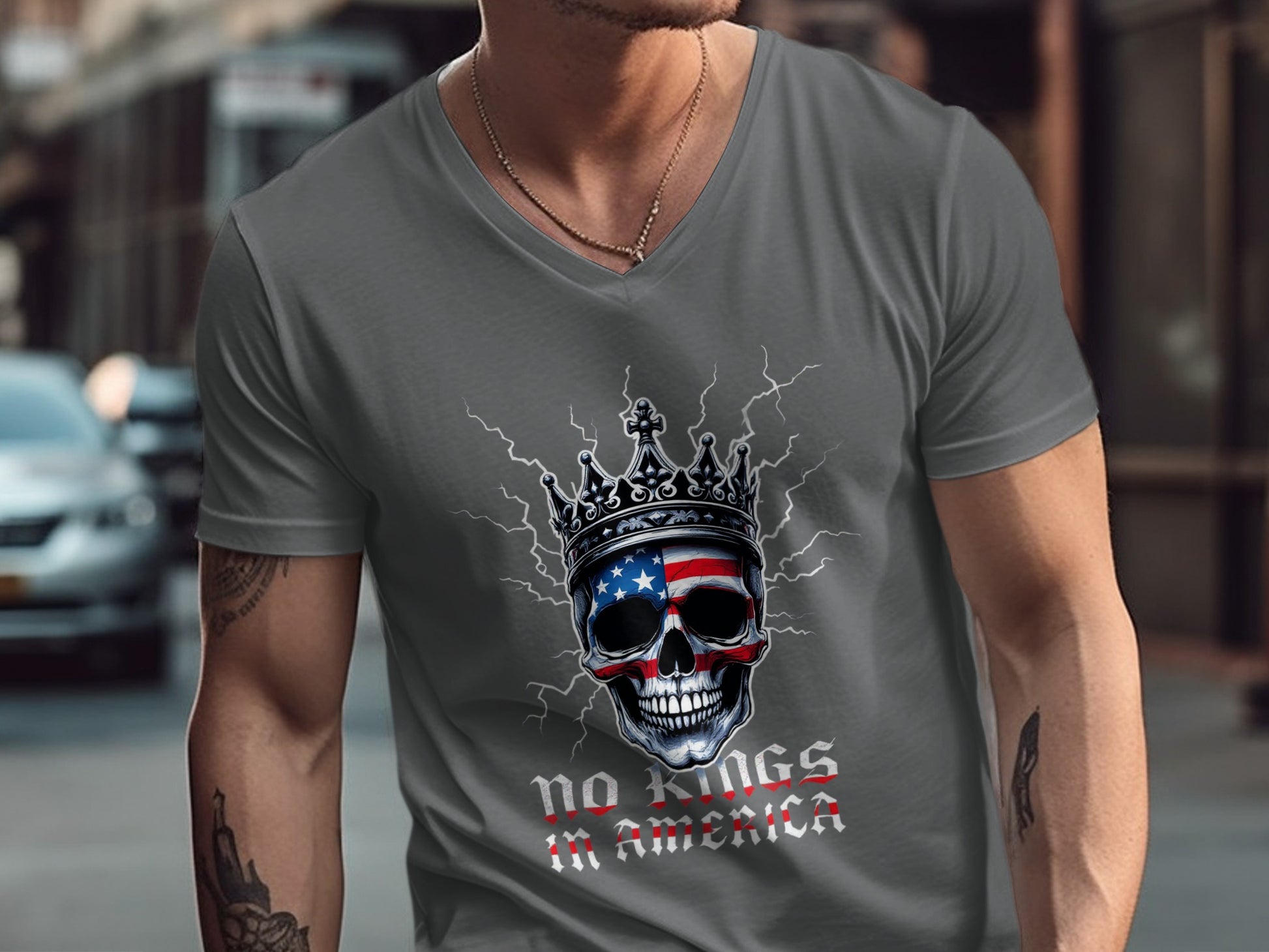 No Kings in America Skull Graphic T Shirt