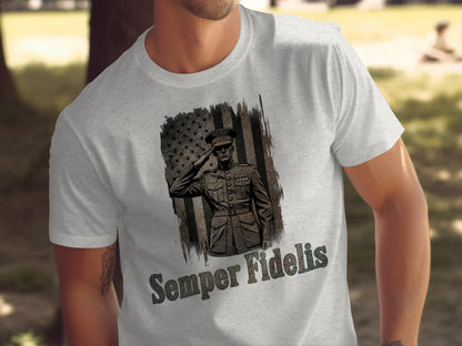 Semper Fidelis Saluting Officer Patriotic T-shirt