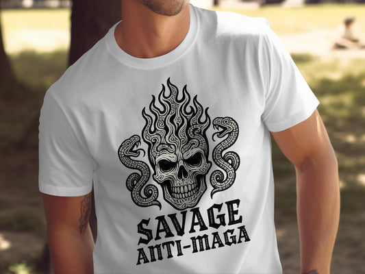 Savage Anti-Maga Skull Graphic T-Shirt for Bold Statements