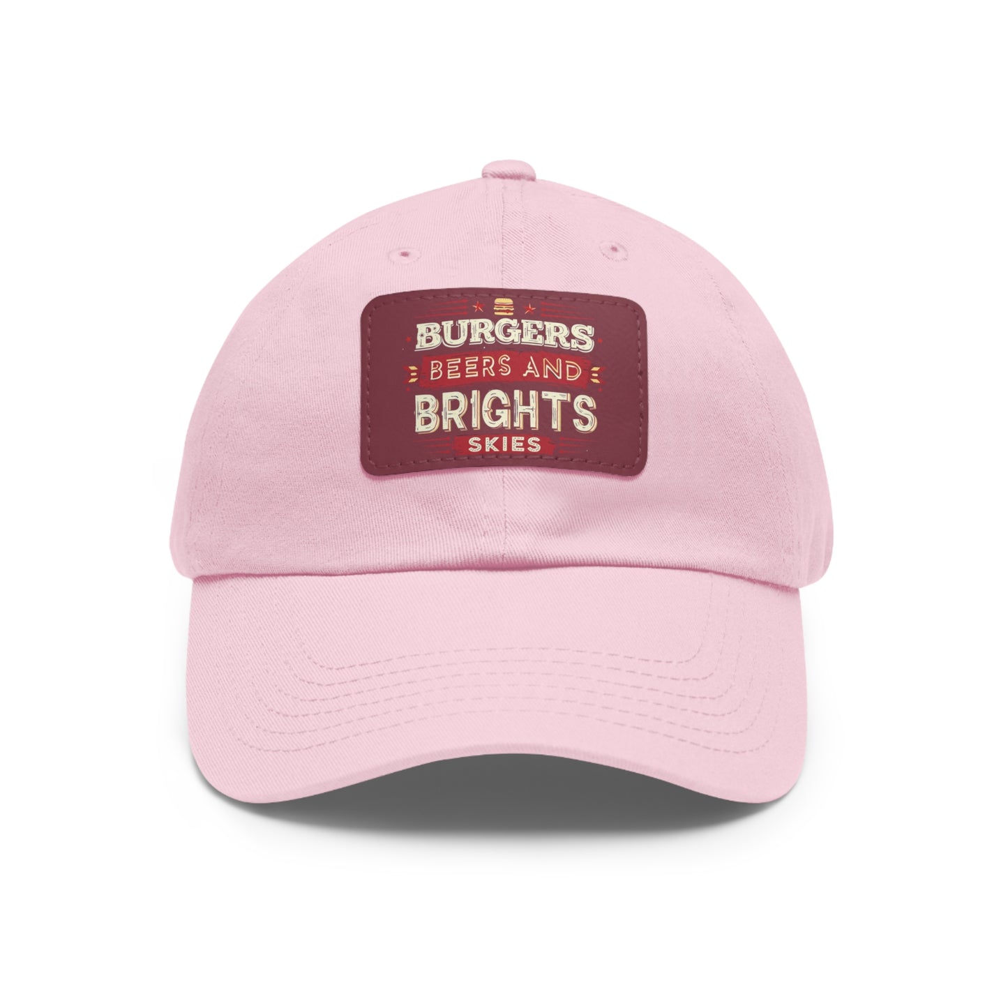 Dad Hat with Leather Patch - Burgers, Beers, and Bright Skies