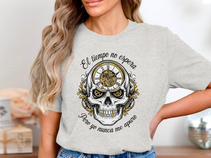 Skull and Clock Design El Tiempo No Espera T-Shirt product