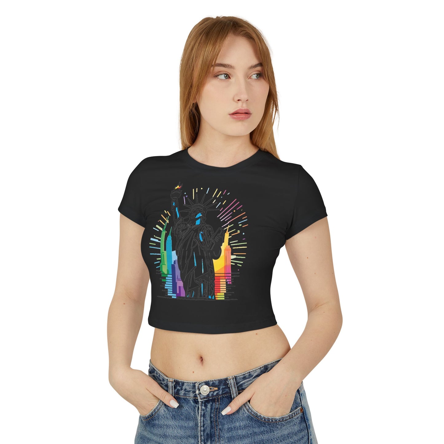 Pride baby tee Colorful Statue of Liberty Women's Baby Tee - Trendy NYC Graphic T-Shirt
