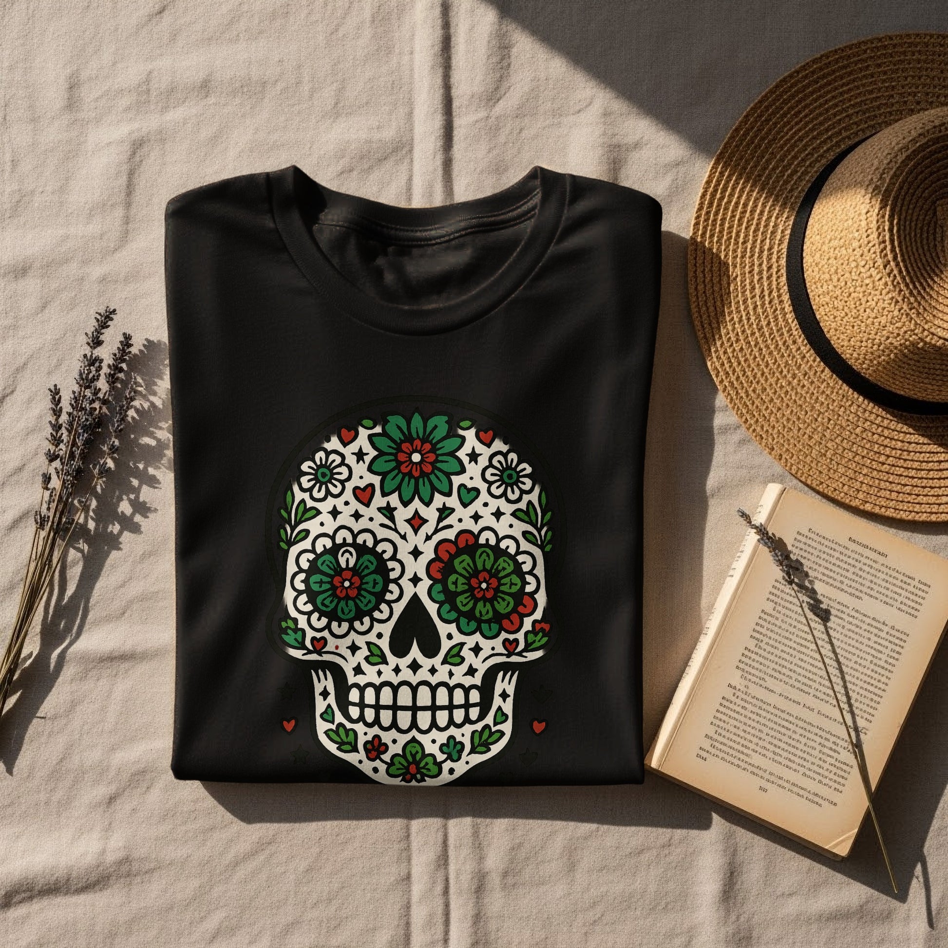 Colorful Floral Skull Graphic Design T-shirt