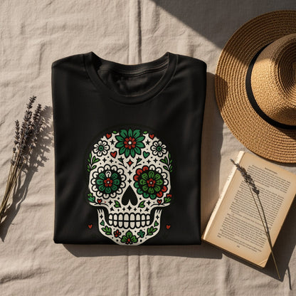 Colorful Floral Skull Graphic Design T-shirt