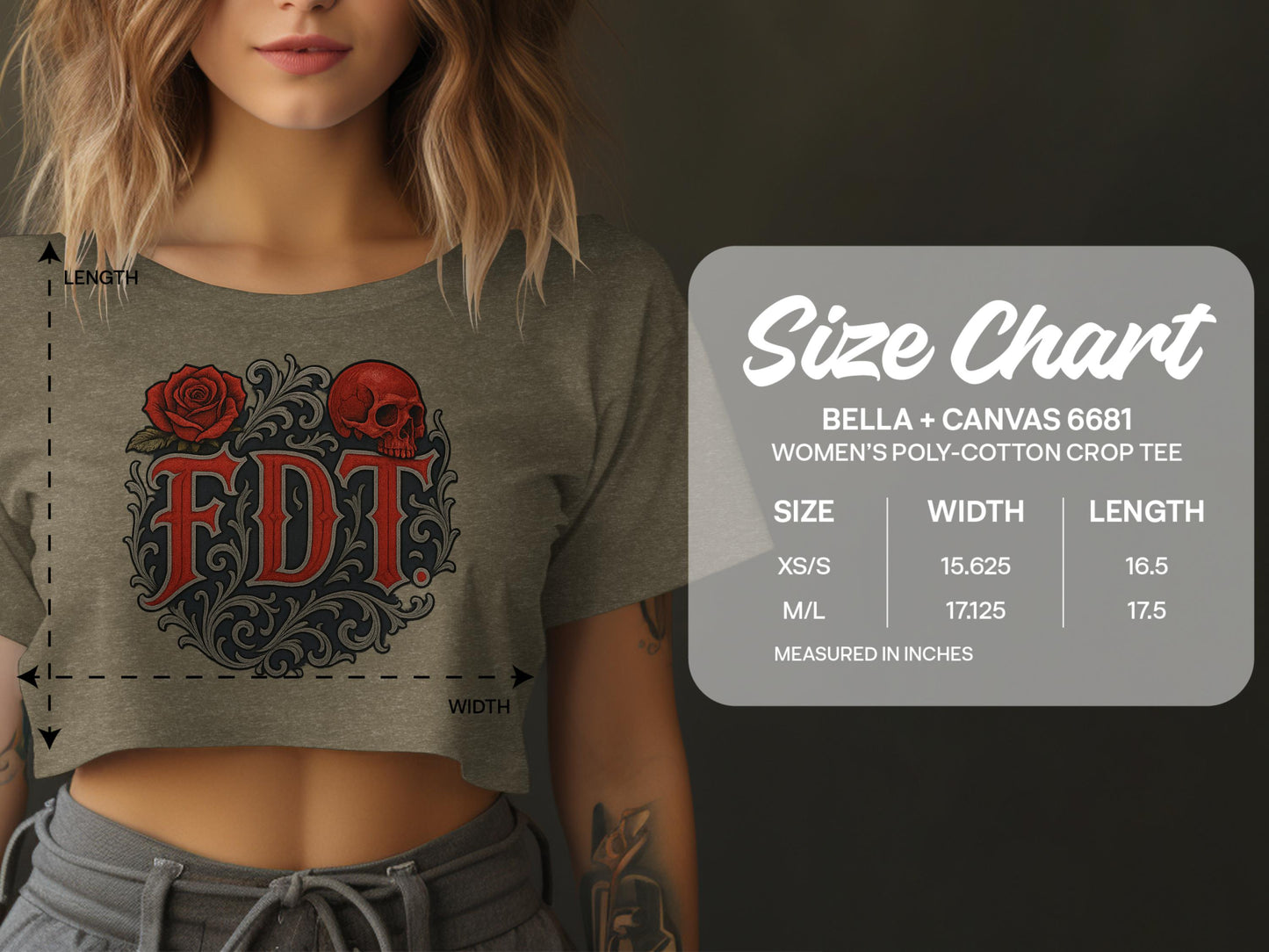 Gothic Skull Rose Design Women's Crop Tee product type