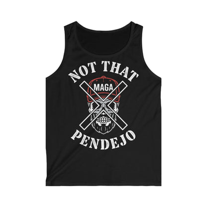 Black tank top with white text and a skull wearing a MAGA hat.