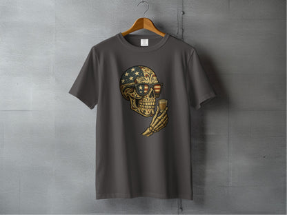 Skull Holding Glass American Flag Sunglasses T-Shirt product type