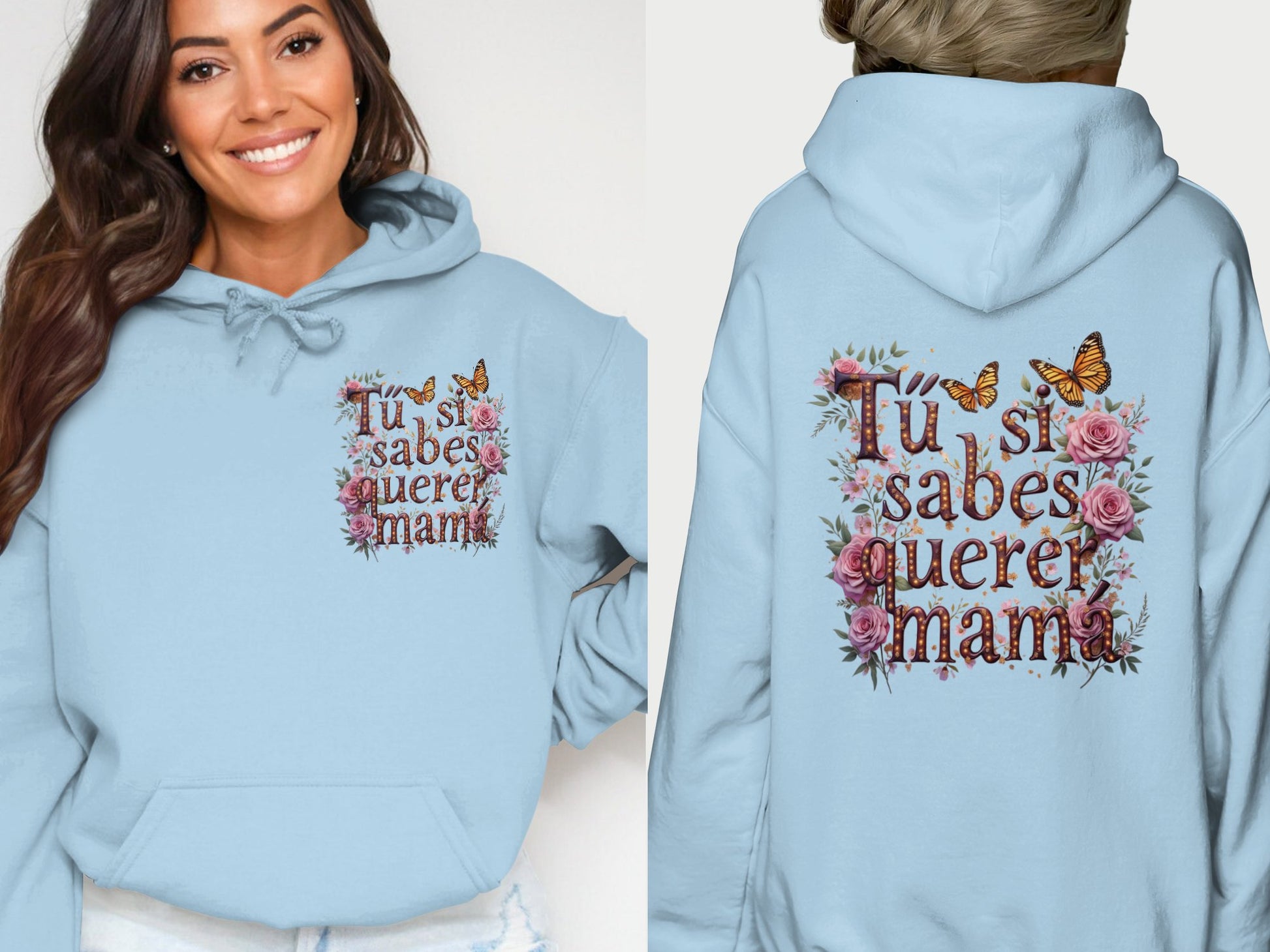 Beautiful Blue Hoodie with Floral and Butterfly Design product
