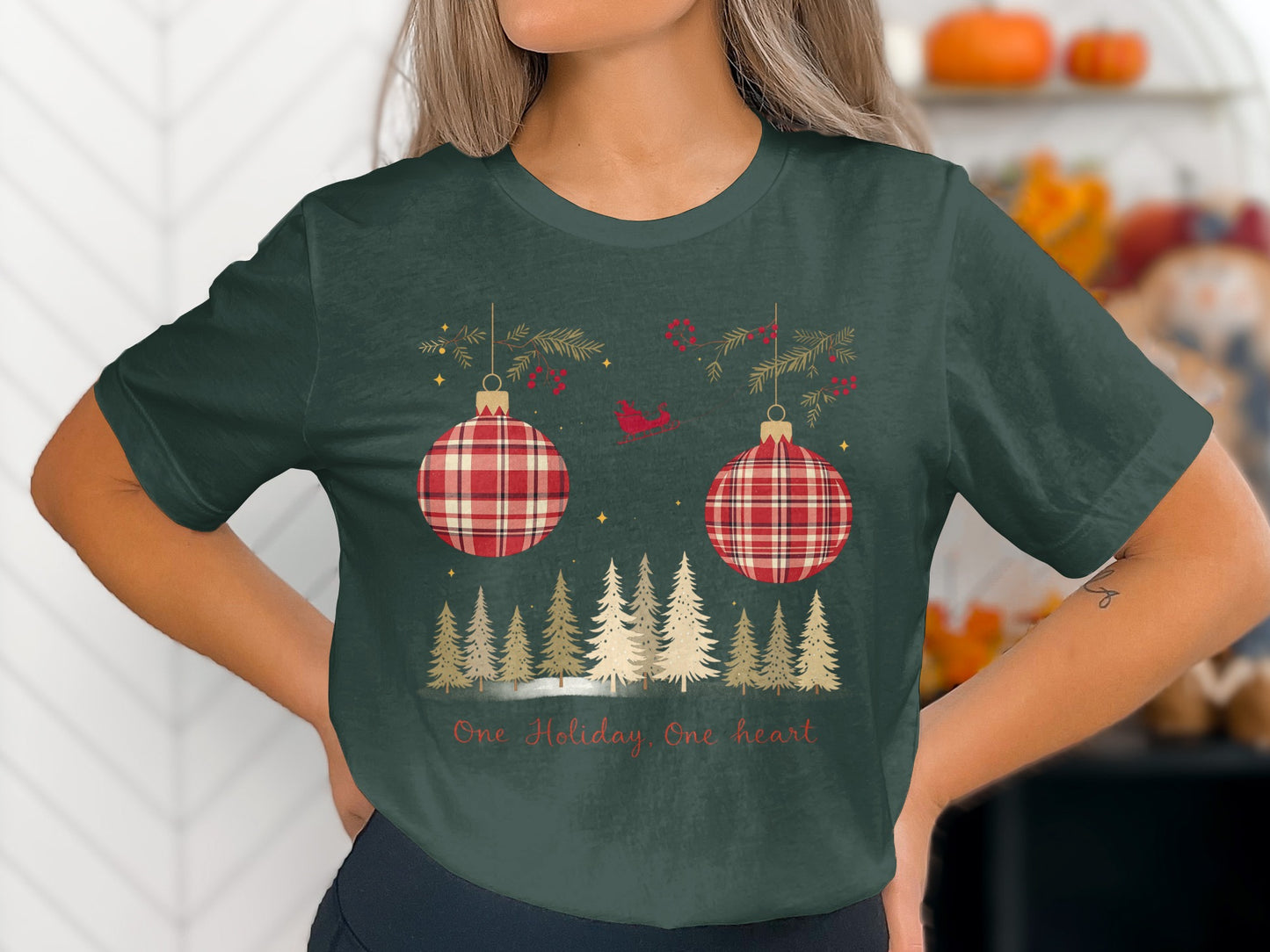 Festive Holiday Plaid Ornaments Graphic Tee product
