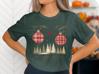 Festive Holiday Plaid Ornaments Graphic Tee product