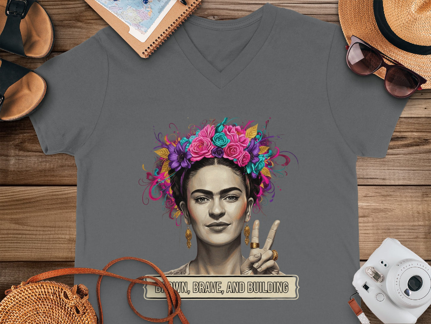 Frida Graphic Tee With Floral Headpiece Design