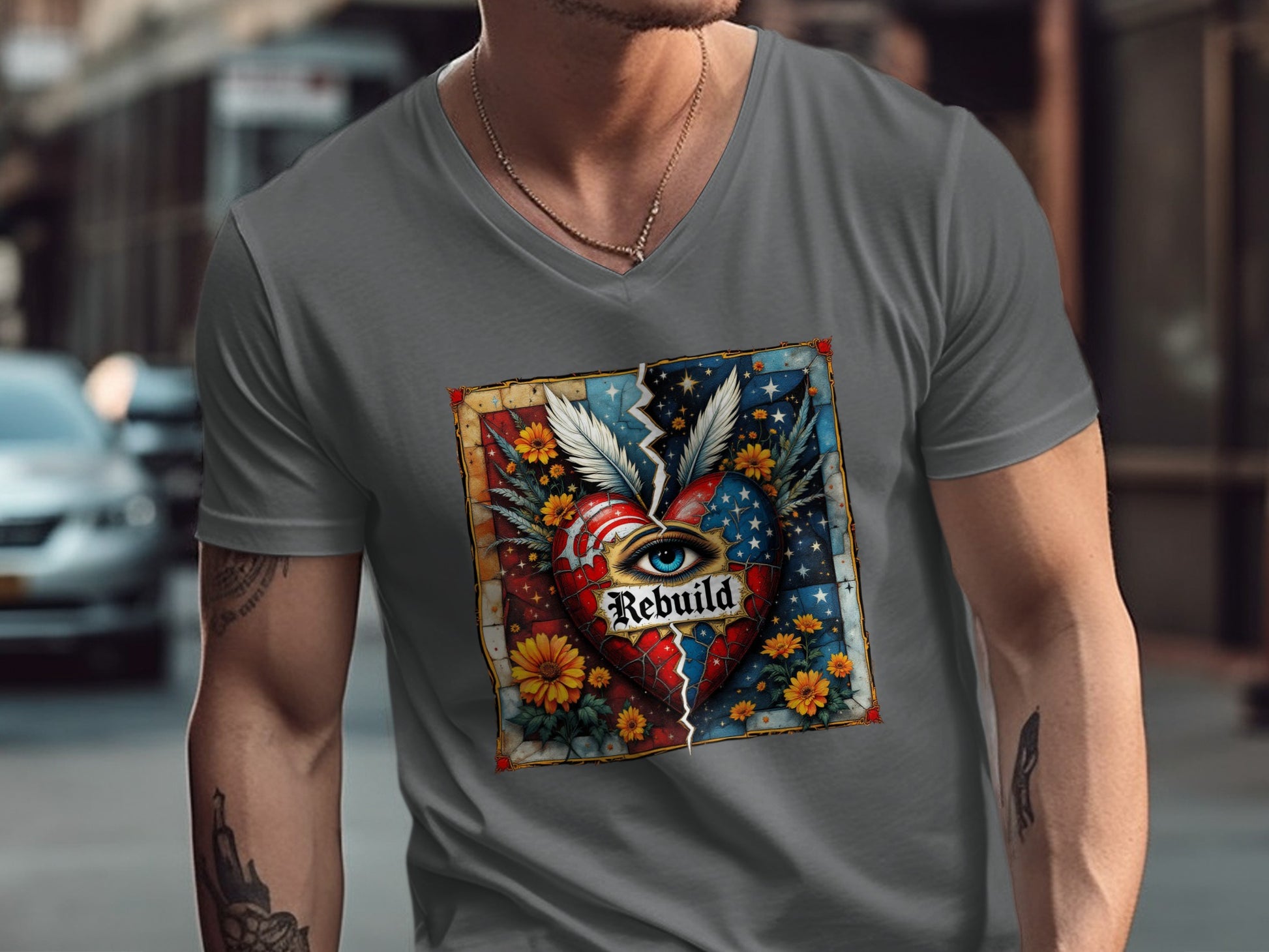 Rebuild Graphic Heart with Flowers Design Shirt product