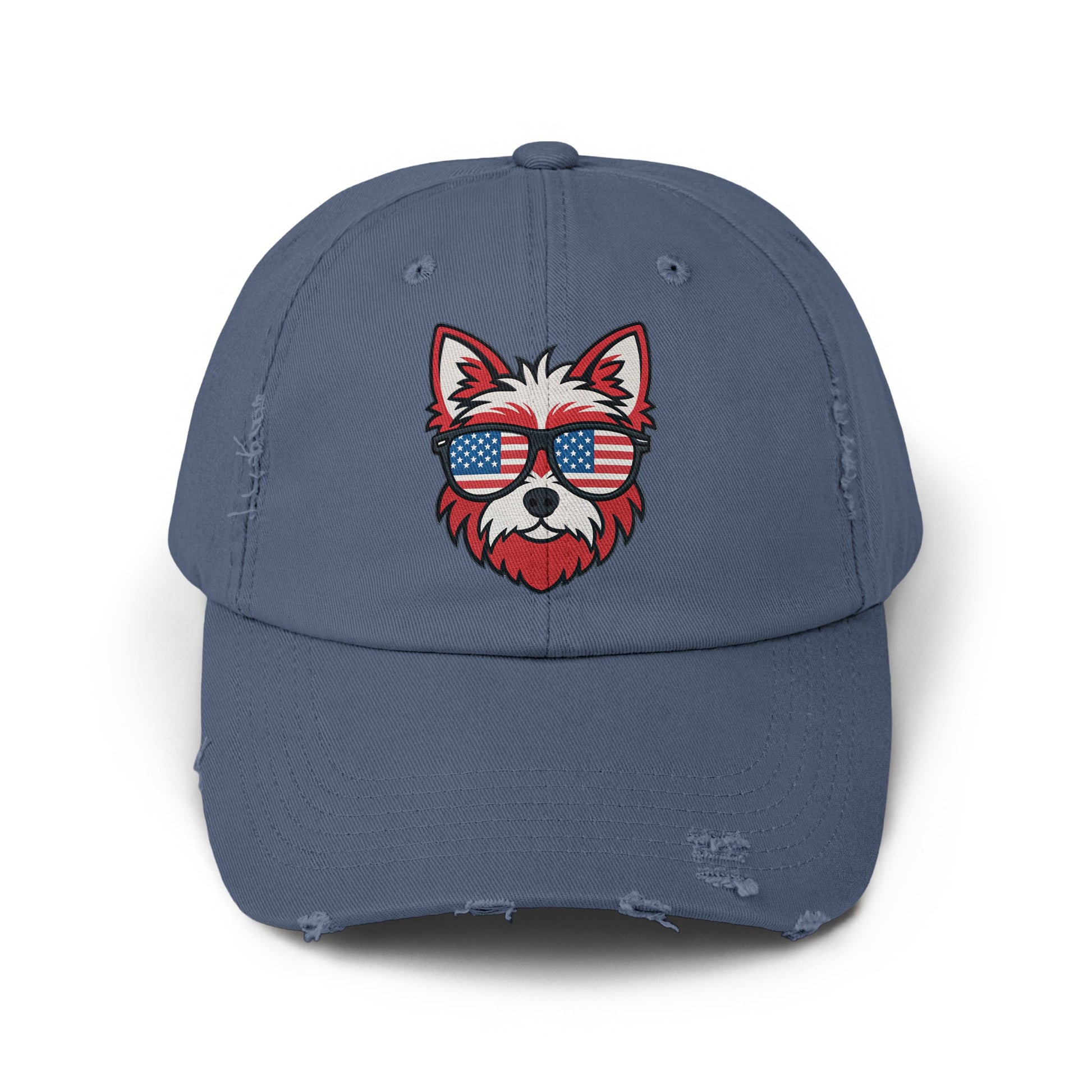 Patriotic Sunglasses Dog Embroidery Distressed Cap product