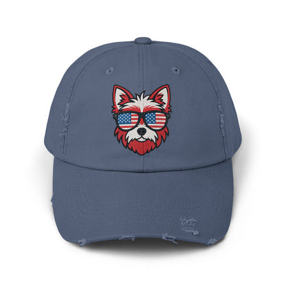 Patriotic Sunglasses Dog Embroidery Distressed Cap product