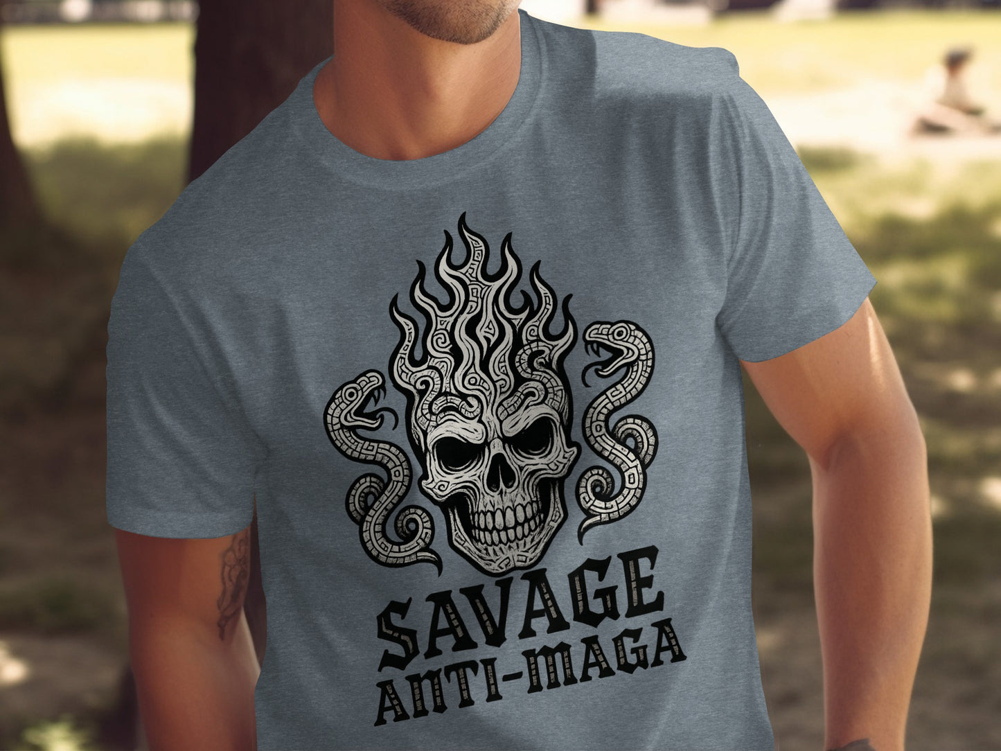 Savage Anti-Maga Skull and Snakes Design Shirt