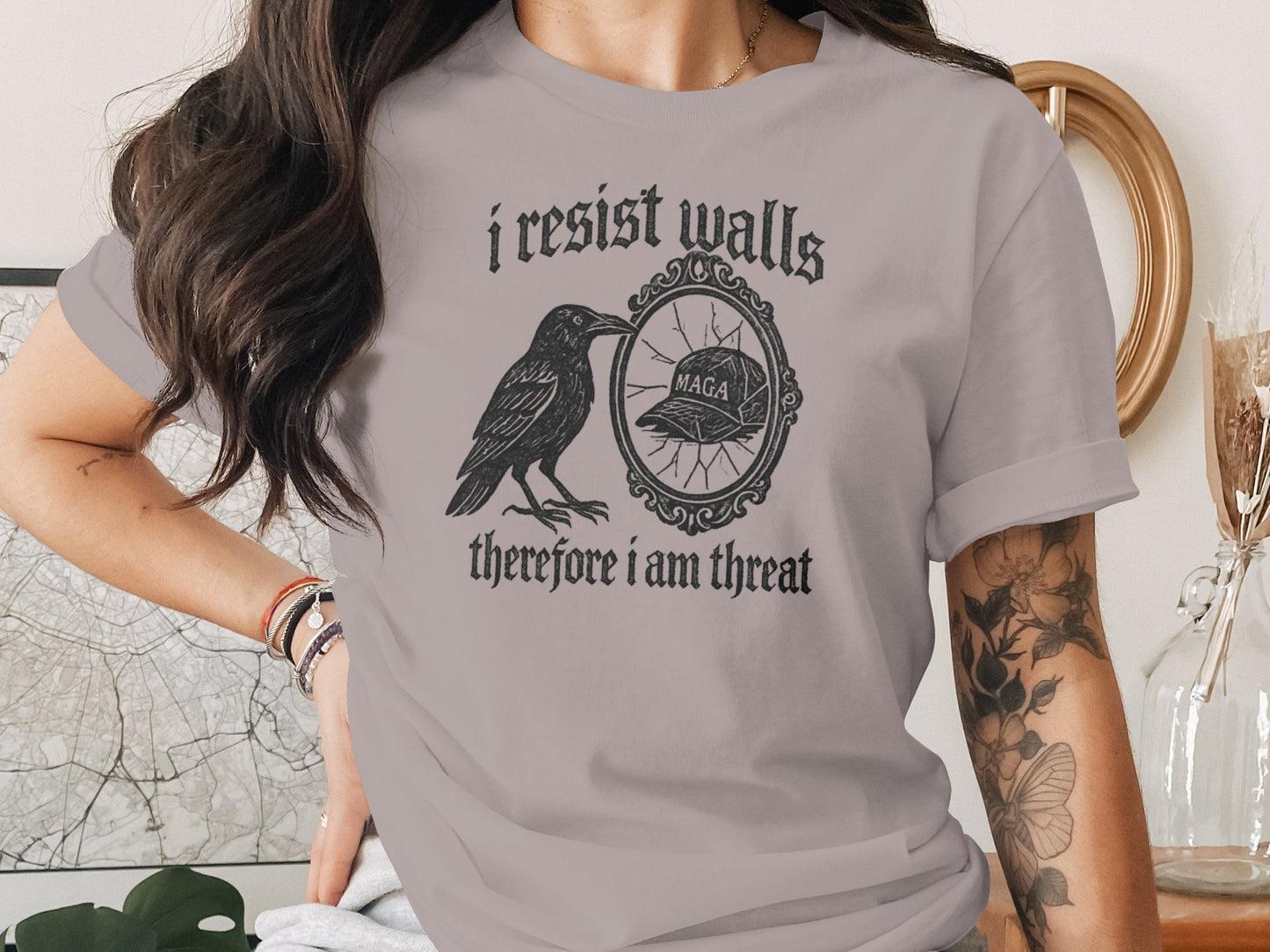 I Resist Walls Therefore I Am Threat Graphic Tee