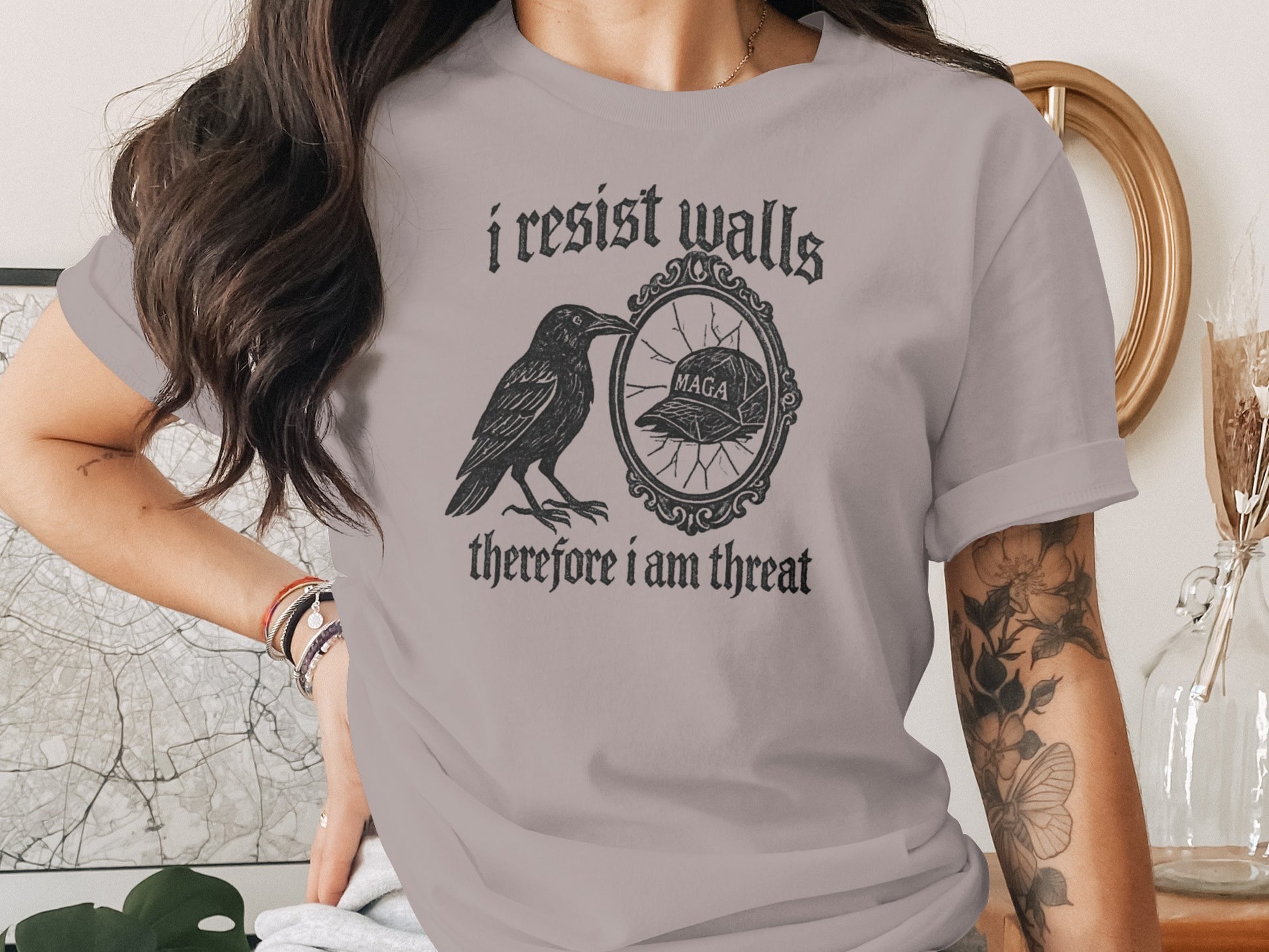 I Resist Walls Therefore I Am Threat Graphic Tee