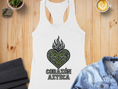 Corazon Azteca Tank Top with Heart Design
