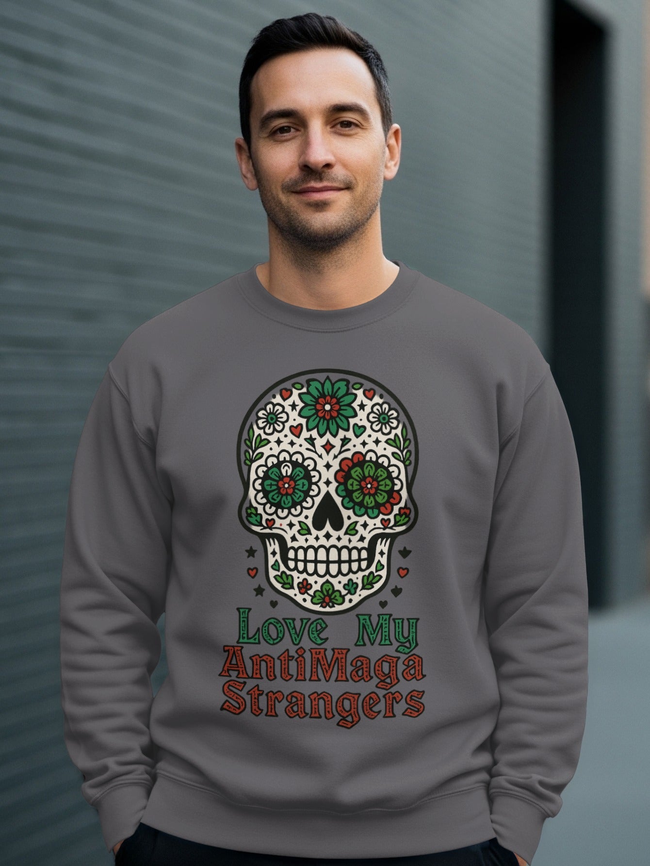 Love My AntiMaga Strangers Skull Print Sweatshirt