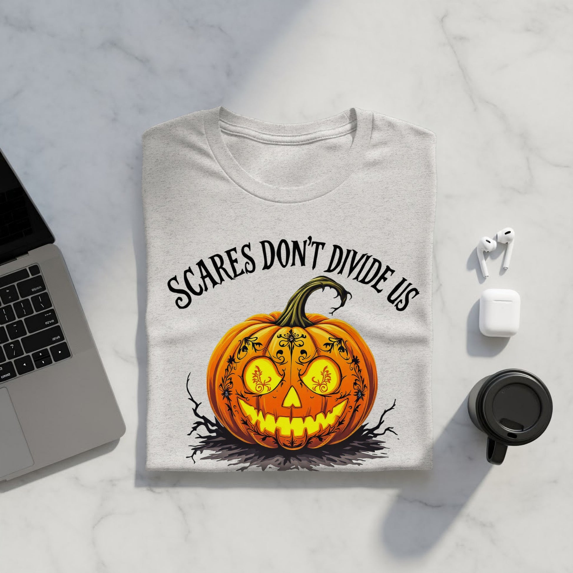 Scares Don't Divide Us Pumpkin Face Graphic Shirt product