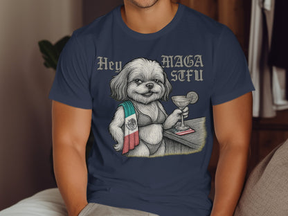 Hey MAGA STFU Dog Holding Drink Novelty Shirt product