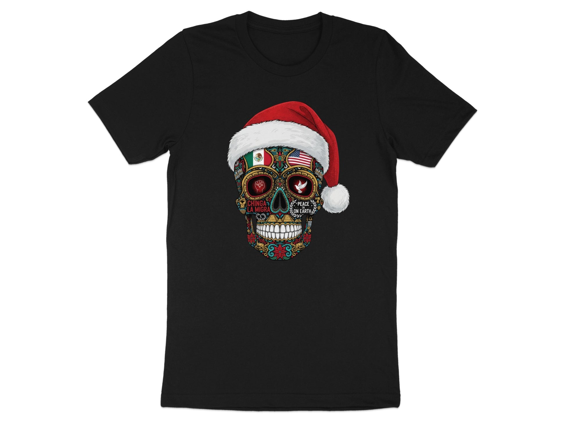 Sugar Skull with Santa Hat Graphic T-shirt