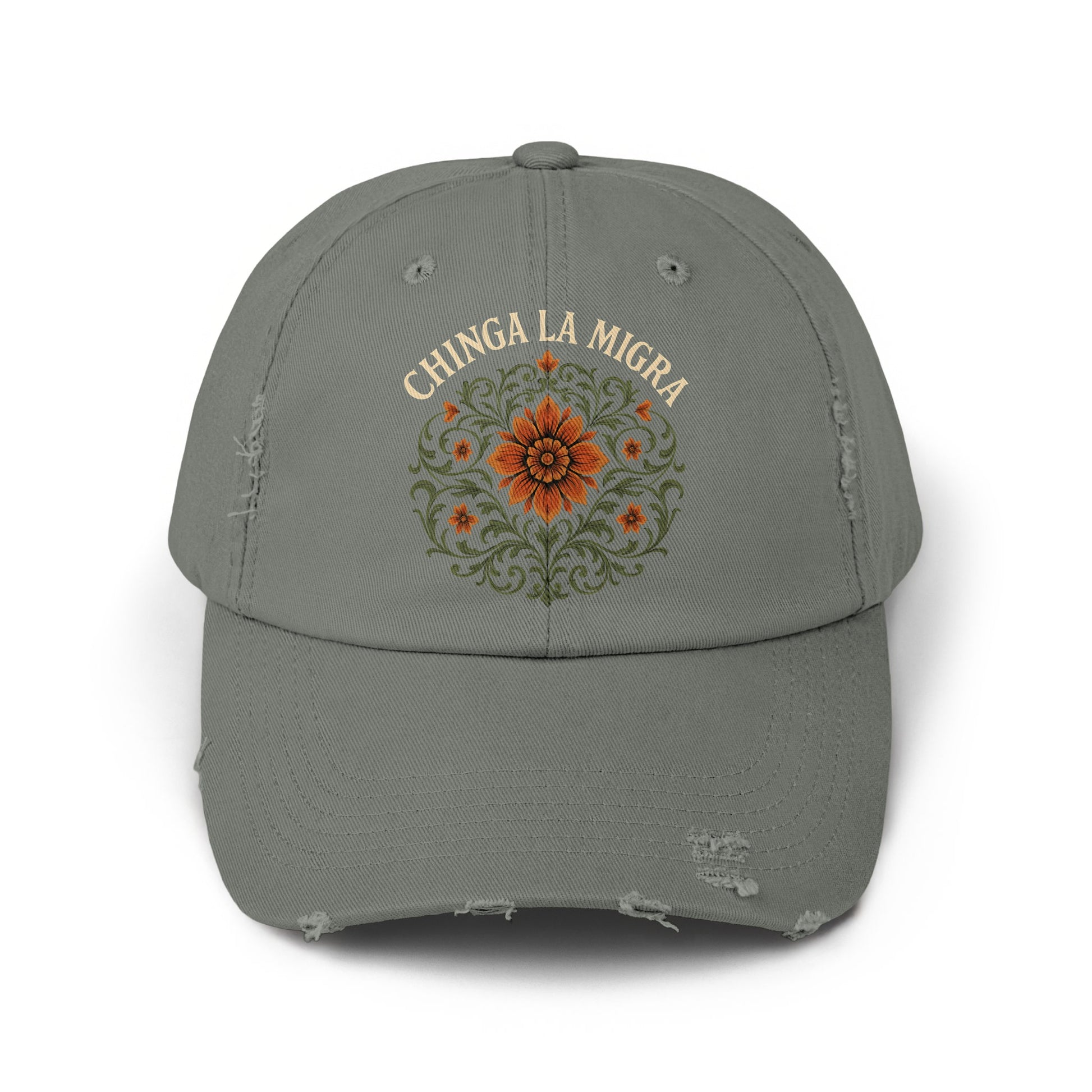 Embroidered Floral Design Chinga La Migra Hat product