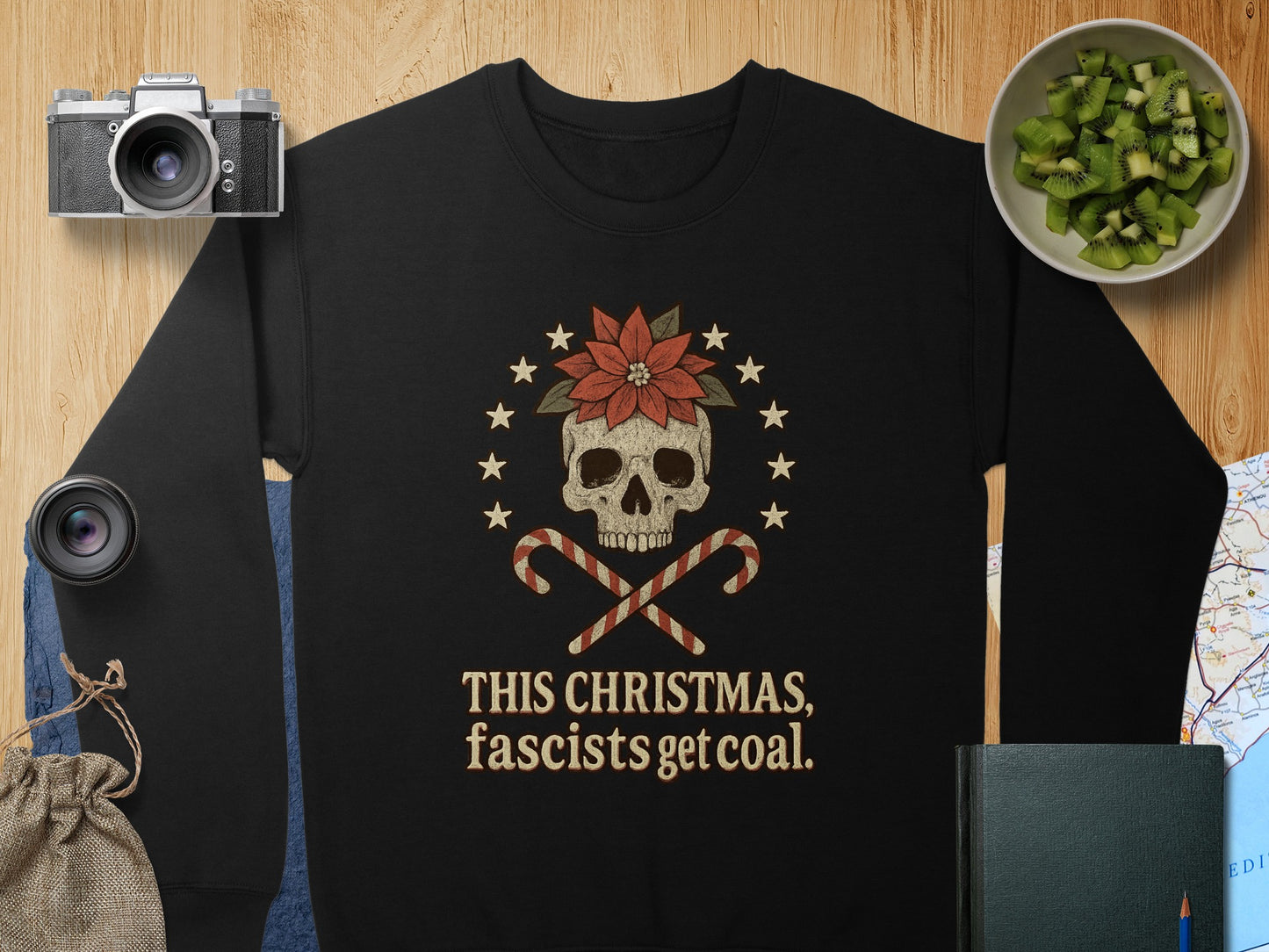 This Christmas Fascists Get Coal Skull Anti-Fascism Sweatshirt