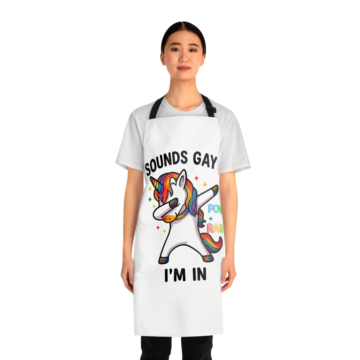 Rainbow Unicorn Apron – "Sounds Gay, I’m In" LGBTQ+ Pride Kitchen Apron