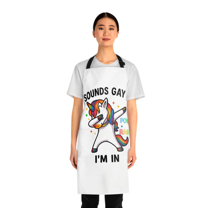 Rainbow Unicorn Apron – "Sounds Gay, I’m In" LGBTQ+ Pride Kitchen Apron