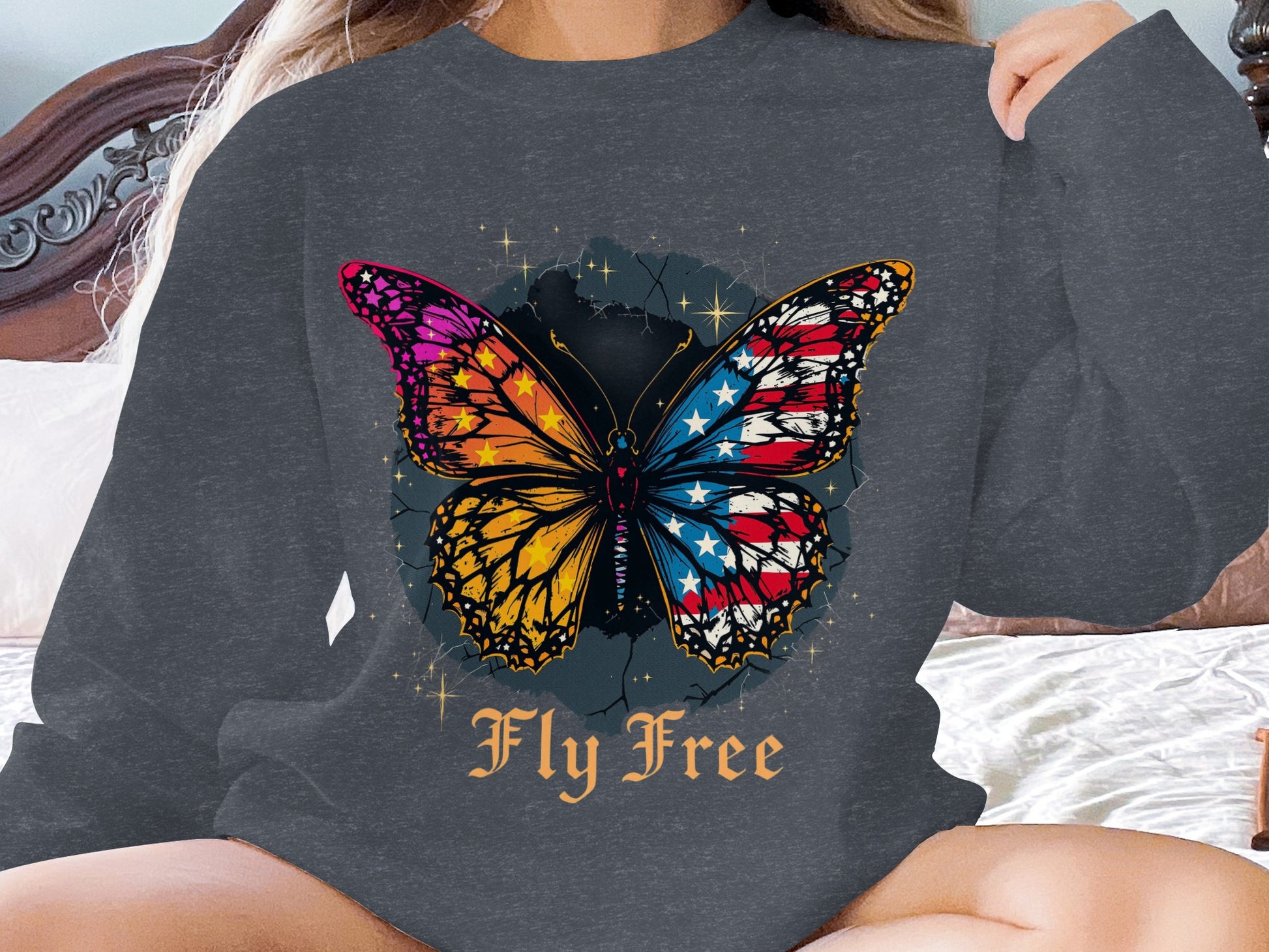Fly Free Colorful Butterfly Print Hoodie product type