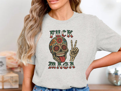 Fuck Maga Skull and Peace Sign Graphic Tee