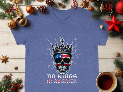 No Kings In America Skull Flag Crown T-shirt