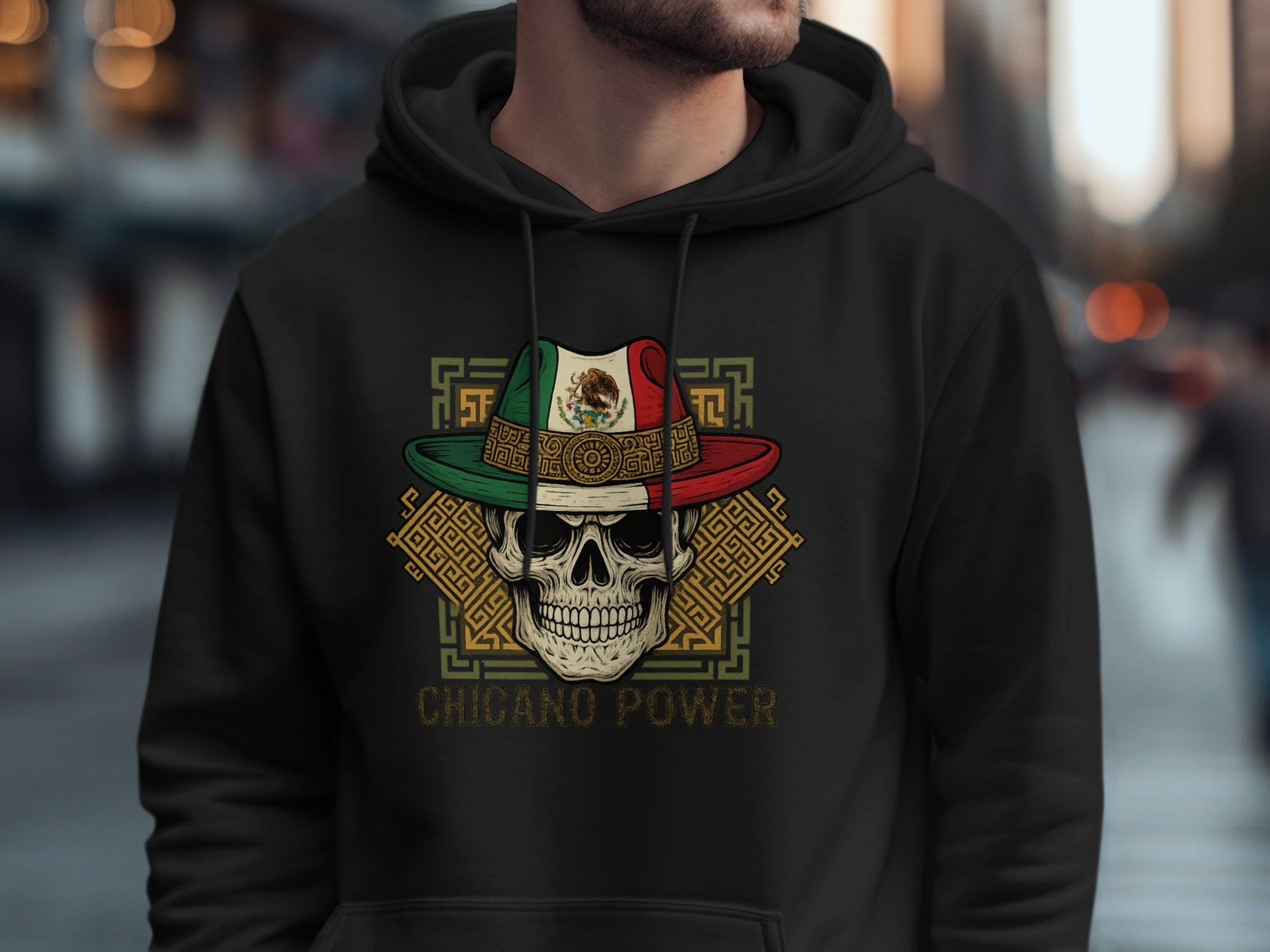 Chicano Power Skull Design Men's Graphic Hoodie