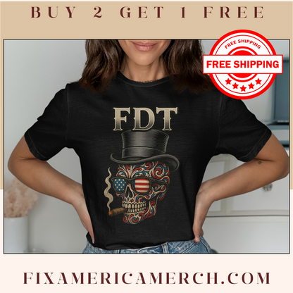 Stylish Patriotic Skull Print FDT Graphic T-Shirt product