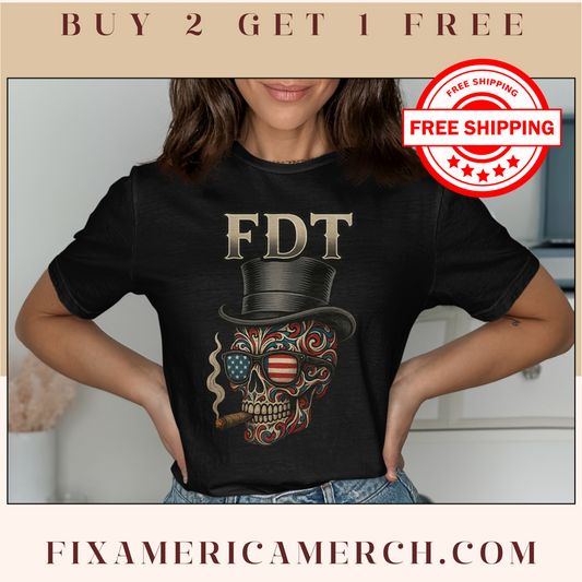 Stylish Patriotic Skull Print FDT Graphic T-Shirt product