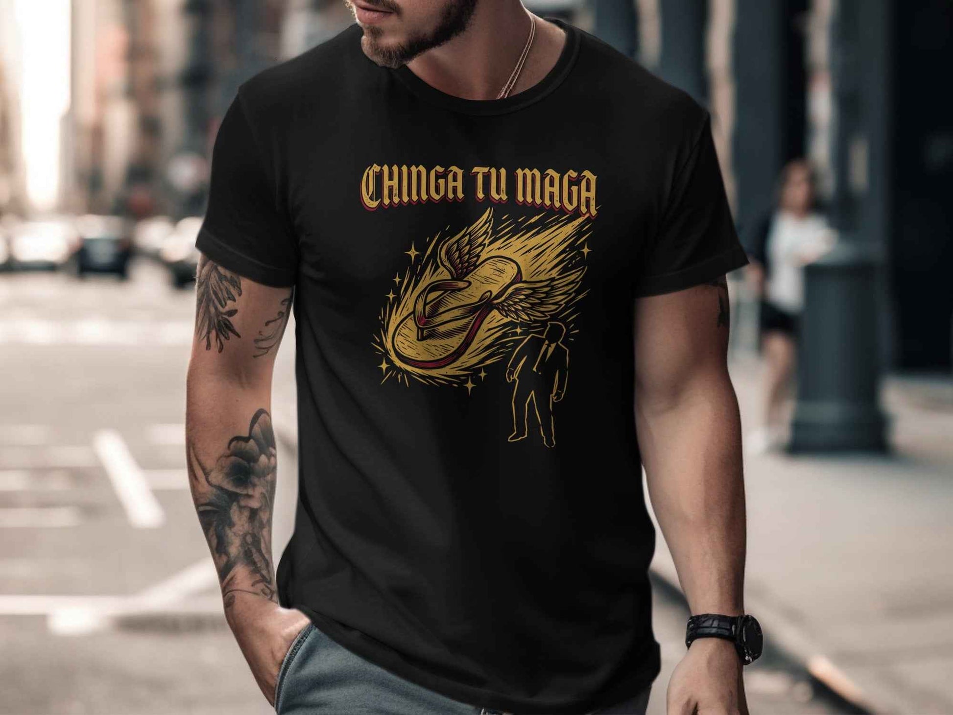 Chinga Tu MAGA T-Shirt, Anti Trump Political Tee, La Chancla Resist Shirt, Winged Flip Flop Funny Protest T-Shirts, Sarcastic Gift
