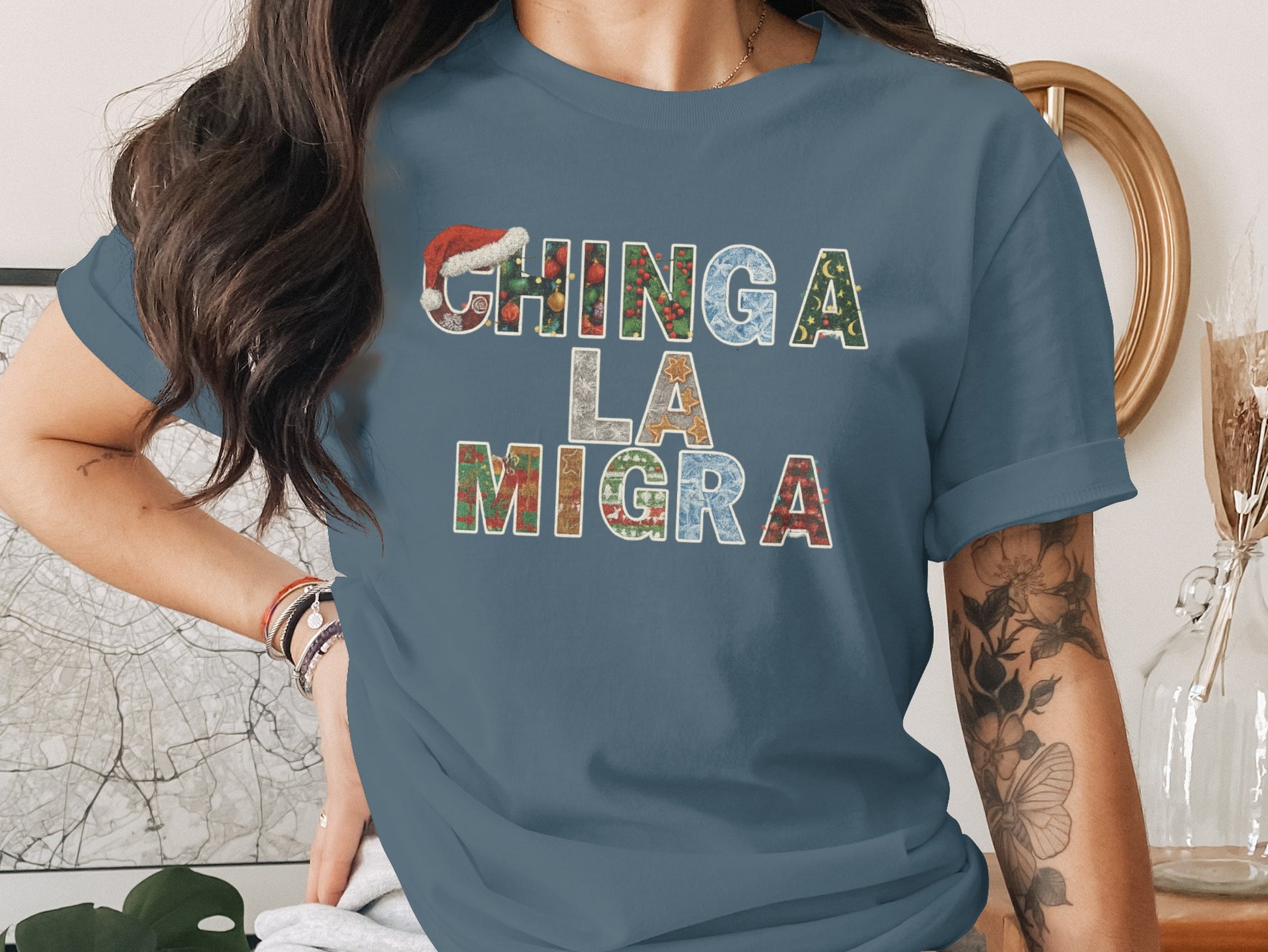 Chinga La Migra Christmas Santa Hat Graphic Tee