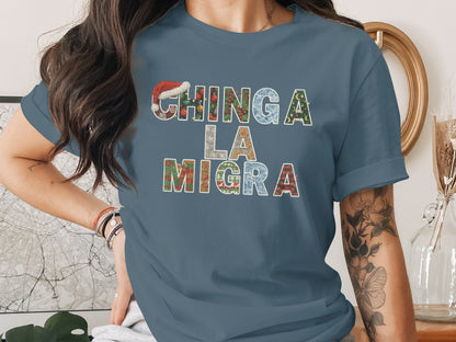Chinga La Migra Christmas Santa Hat Graphic Tee