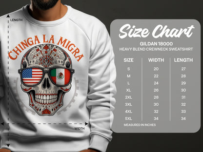 Chinga La Migra Skull and Sunglasses Crewneck Sweatshirt