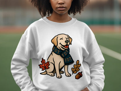 Cozy Puppy Scarf and Leaves Fall Sweatshirt Design